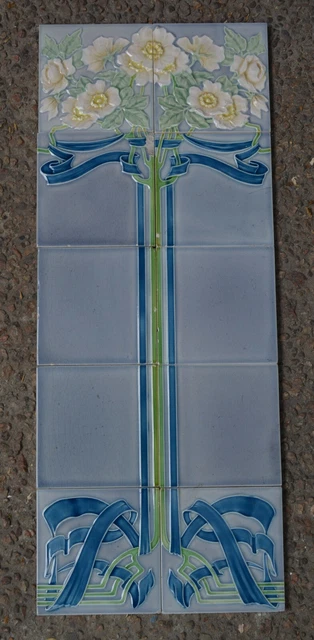 Germany - M O & P F - Antique Art Nouveau Majolica 10 Tile Set  C1900