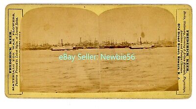 New York City NYC - BROOKLYN FERRY BOAT ON EAST RIVER - c1870s Stereoview