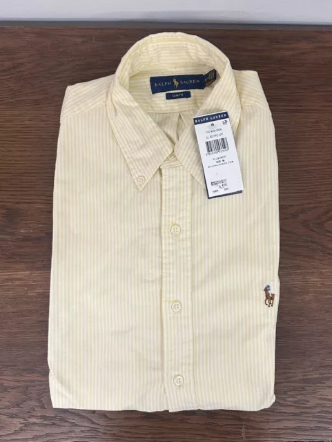 Polo Ralph Lauren PPC SPT LS Yellow Stripe Cotton Oxford Shirt Slim Fit Medium M
