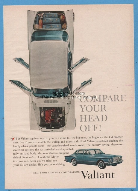 1960 Chrysler Plymouth Valiant 4 Dr Compare your head off Automobile car auto ad