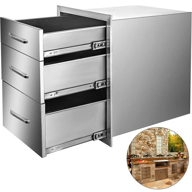 Outdoor Kitchen BBQ Island Components Stainless Steel Access Drawer Grill Smoker