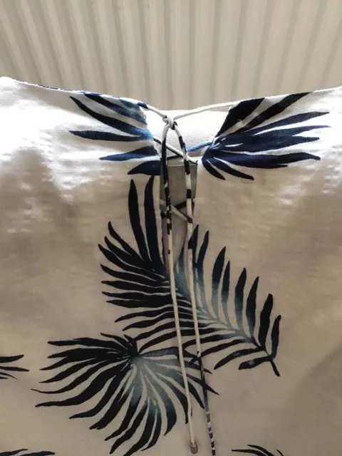Mint Velvet White / Blue Palm Leaves Corset Back Tie Fluted Sleeve Top Size 10 2