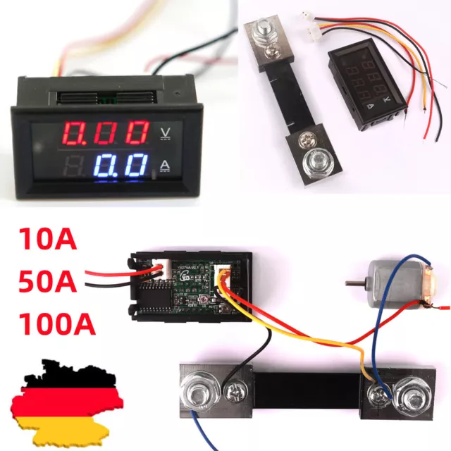 DC0-100V 50A/100A Digital Voltmeter Amperemeter LED Doppelt Volt Amp Meter+Shunt