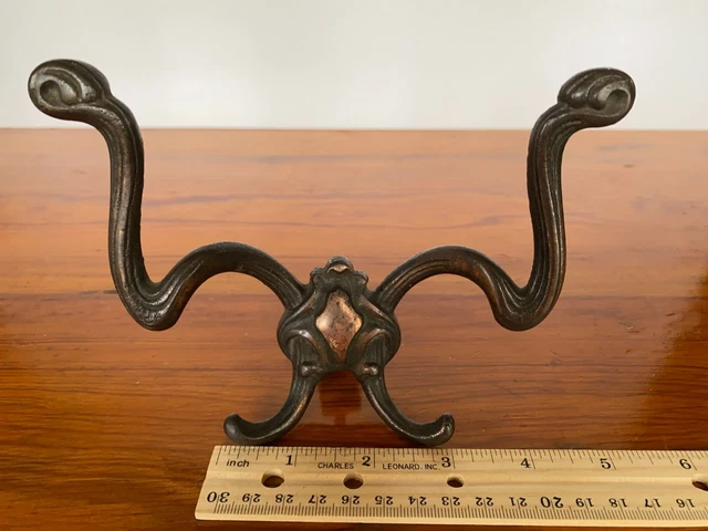 Antique Double Hall Tree Hook Coat Hat Rack Hanger Cast Iron Victorian Hardware 9