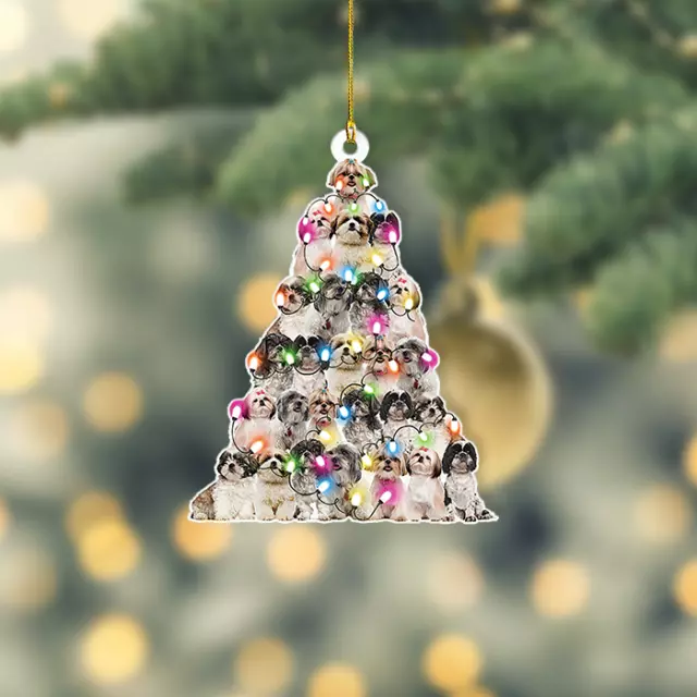 Shih Tzu Dog Christmas Tree Ornament, Shih Tzu Dog Merry Christmas Ornament