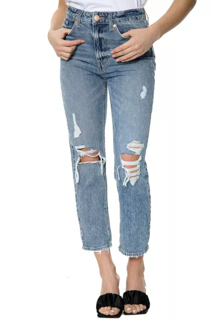 Ex River Island High Waist Mom Fit Womens Ladies Ripped Jeans Size 6 8 10 12 14