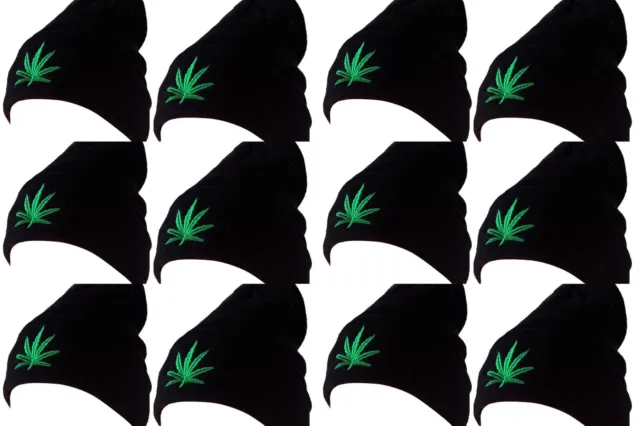 Pack of 12X Embroidery Weed Design Marijuana Leafs Foldable Knit Beanie One Size