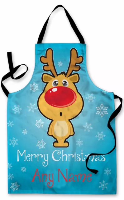 Personalised Christmas Splashproof Novelty Apron Cartoon Reindeer Cooking Crafts