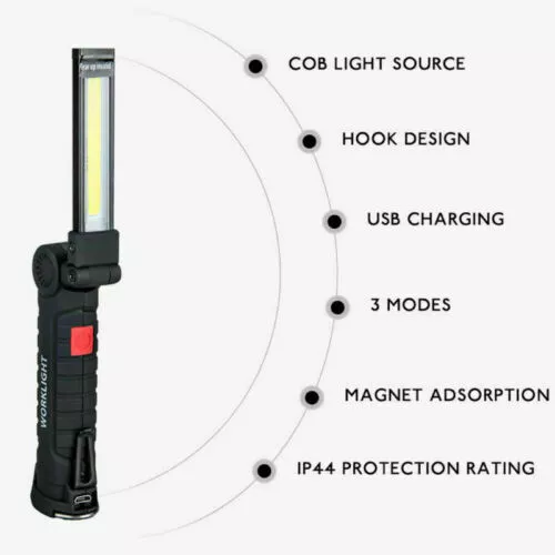 LED+COB Rechargeable Magnetic Torch Flexible Inspection Lamp Cordless Work Light 3