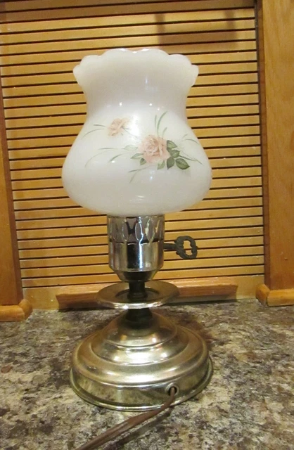 Vintage Large 9.25"  Milk Glass Hand Painted Flower Hurricane Lamp Globe Shade