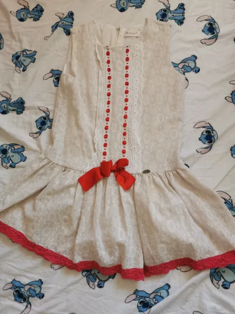 Spanish Designer Pettigirl Girls summer dress romany bow Red white age 12