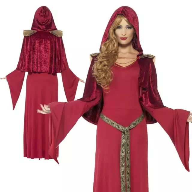 Reine Rouge Grande Prêtresse Sorcière Gothique Médiévale Costume Fantaisie Femme