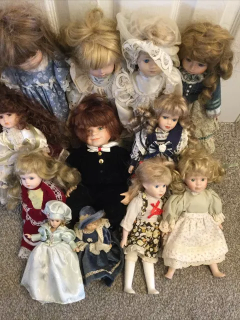 13 X Large Joblot Of Vintage Assorted Sizes & Clothes Porcelain Dolls Unnamed