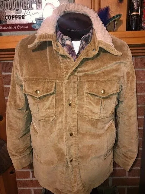 CAL CRAFT Vtg 1980s Corduroy-Velour Sherpa Fleece Lined Trucker jacket Coat M/L