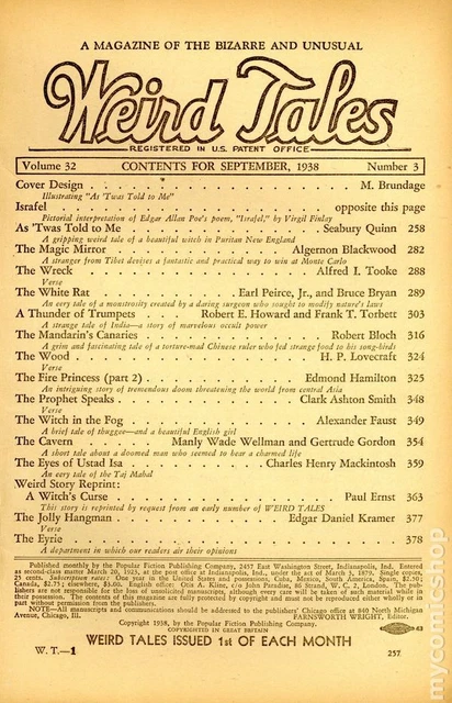 Weird Tales Pulp 1st Series Sep 1938 Vol. 32 #3 GD/VG 3.0 3