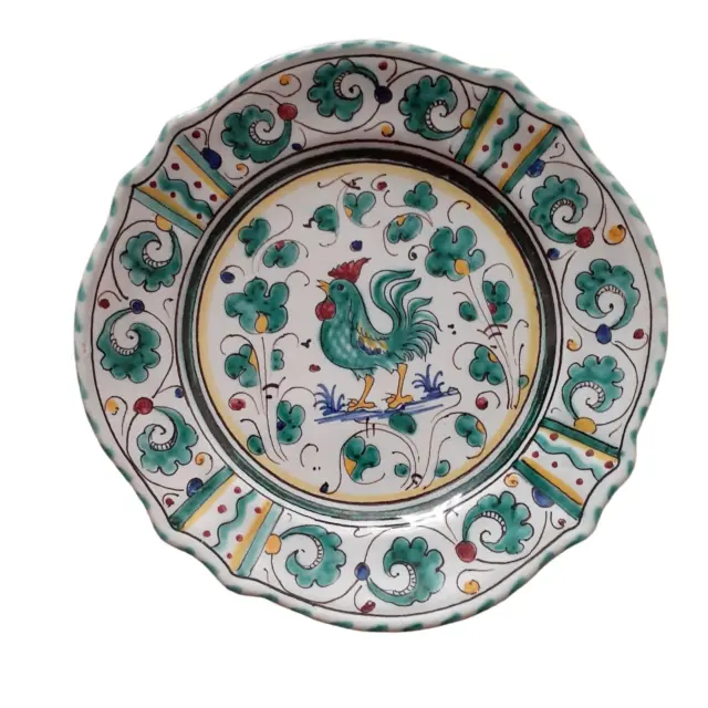 Deruta Italian Pottery Orvieto Green Rooster Hand Painted Majolica Salad Plate