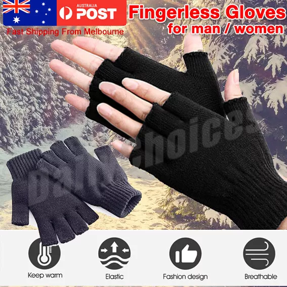 Winter Fingerless Gloves Open Finger Black Soft Warm Knitted Glove Unisex