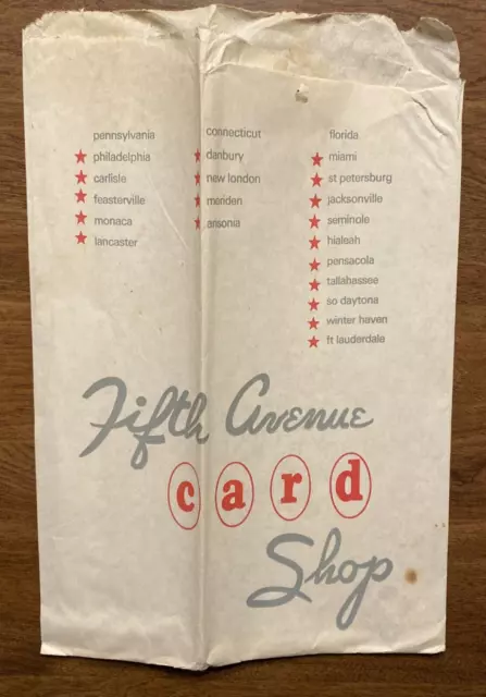 Vintage Fifth Avenue Card Shop Advertising Paper Shopping Bag Connecticut P7d