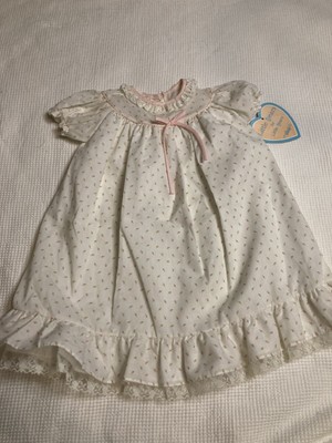 vintage baby girl Alexis Pink floral long dress and bonnet set 0-3 M