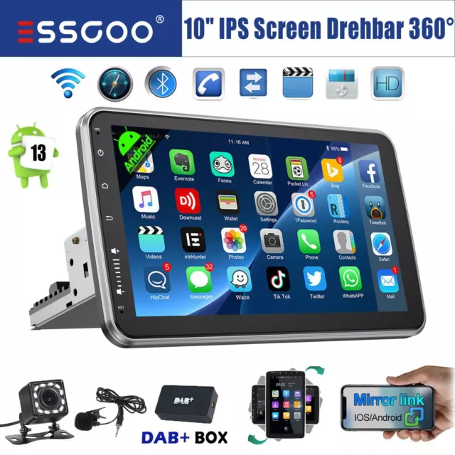 10" Android 13 DAB+ Autoradio GPS Navi 1 DIN WIFI 360° Drehbar Bildschirm Kamera