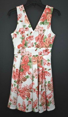 Haute Monde Womens Multicolor Floral Print Sleeveless V Neck A Line Dress M
