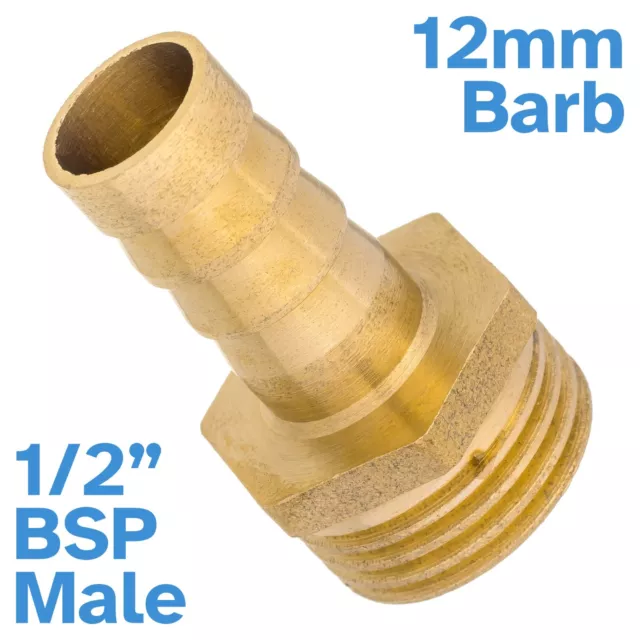 Brass 12mm Barb Hose - 1/2" BSP Male Threaded Pipe Fitting Tail Connector Thread