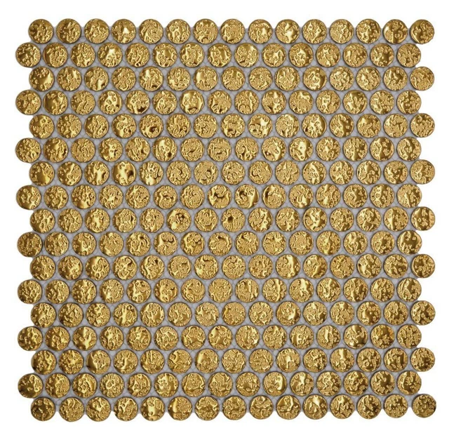 Azulejos de mosaico de cerámica botón Loop Penny redondo liso oro martillado | 10 alfombras