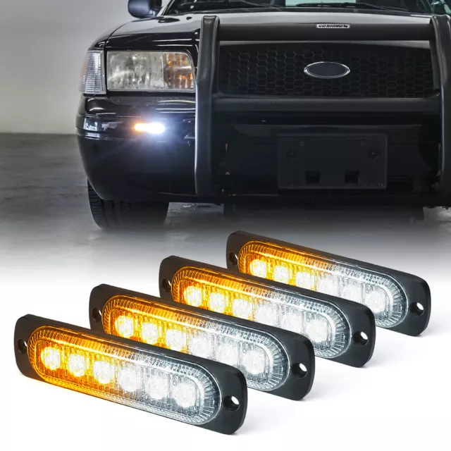 Xprite 4pcs LED Grill Side Marker Strobe Lights Kit Emergency Car Truck Warning