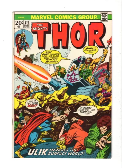 1973 Marvel Comics The Mighty Thor #211 May Ulik Invades The Surface World! 7.0