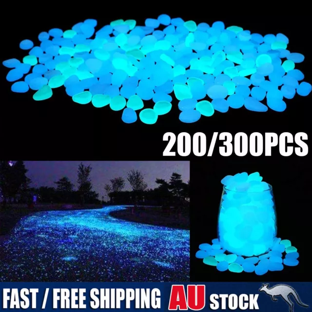 200/300x Pebbles Stone Glow in the Dark Rock Fish Tank Stones Garden Road Decor