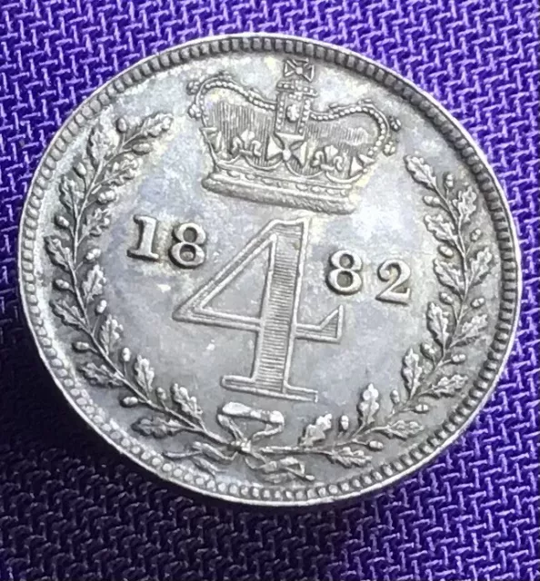Queen Victoria 1882 Silver Maundy Four Pence Coin Original Mint Lustre #5162