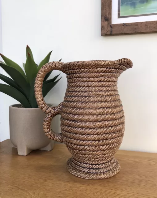 Vintage Govancroft Large Brown Ceramic Rope Effect Pitcher Jug