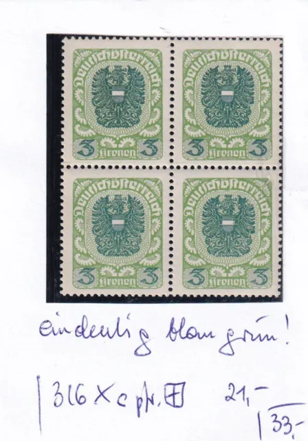 Österreich -   Nr. 316 X - Blaugrün pfr. Viererblock  (1247)