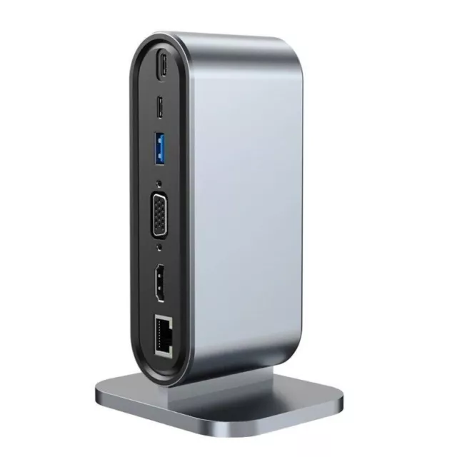 12-in-1 USB C HUB Type C to 4K HD RJ45 VGA PD Power Adapter Dock in Grey