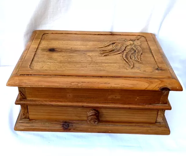 Caja de madera de pino de miel preferida tapa con bisagras con cajón hecho a mano-pesado-12 x 9 x 5 pulgadas