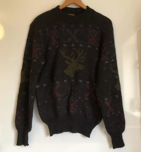 Boston Traders Mens Vintage 80s 90s Retro Deer Stag Pure Wool Jumper Size Medium