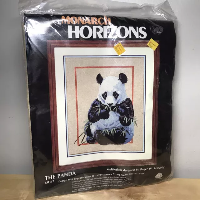 Vintage Sealed 1985 Monarch Horizons The Panda Bear MH17 16x20” Needlepoint Kit