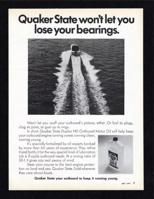 1971 Quaker State Duplex HD Outboard Motor Oil Outdoor Life Print Ad Vintage