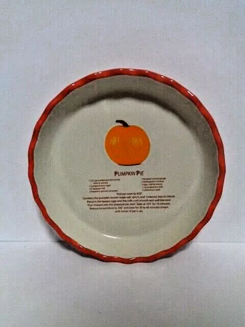 CERAMIC PUMPKIN PIE Baking Recipe and Serving PLATE/PIE DISH