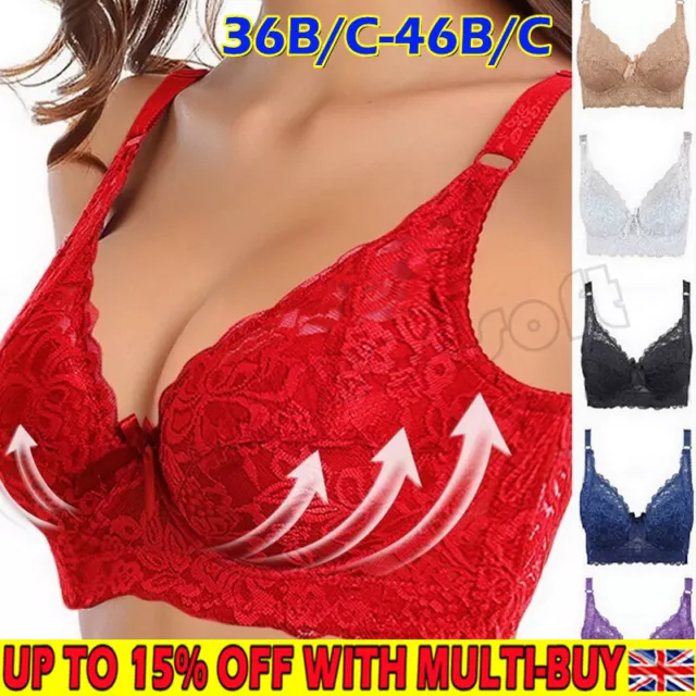 WOMENS PUSH-UP BRA Ladies Underwired Floral Lace Bra Firm Hold B/C Cup  Plus-Size £6.84 - PicClick UK