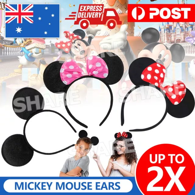 MICKEY MINNIE MOUSE EARS HEADBAND COSTUME Bow Fancy Dress Party Unisex AU