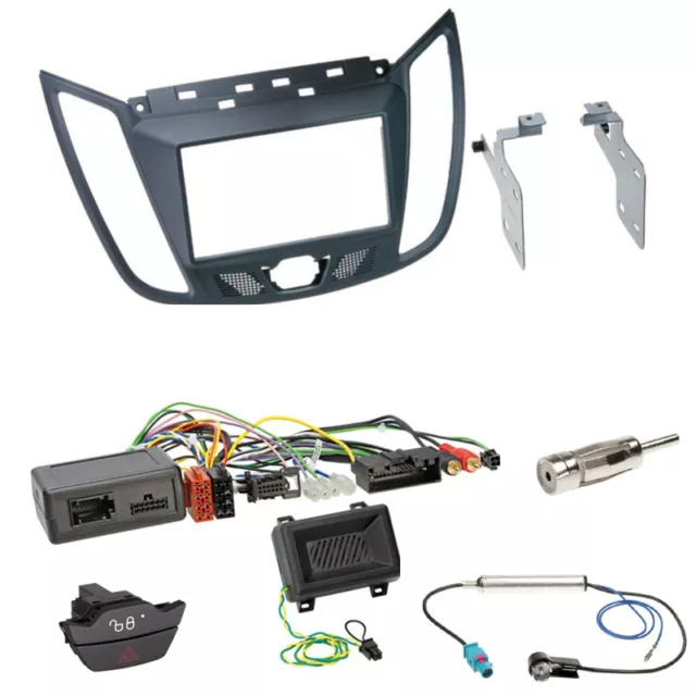 FORD C-Max (DXA) Kuga 2-DIN Blende dunkelgrau + Alpine Lenkradinterface