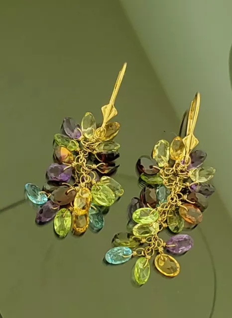 Le Vian Multicolor Natural Gemstone Drop Dangle Earrings 14K Yellow Gold