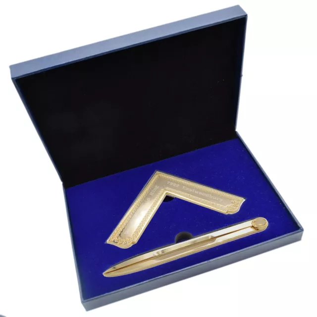 Personalised Masonic Freemason Square & Compass Gold Gift Set with engraved Box
