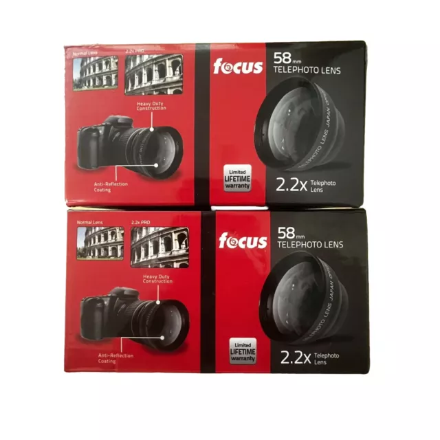 Lot 2Focus Camera Lenses - 58mm .43x Wide Angle Lens + 58mm 2.2x Telephoto Lens
