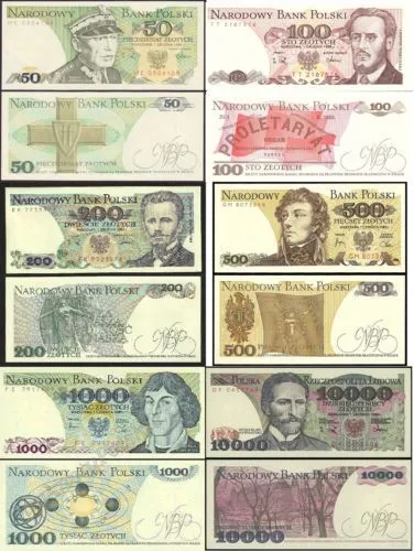Banknotes From Poland Mint Unc Polish Zloty 50 100 200 500 1000 10000 New