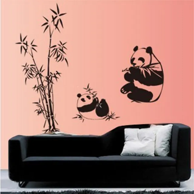 BIBITIME Black white Mother Baby Pandas Bamboos Wall Stickers Decor Vinyl Decals