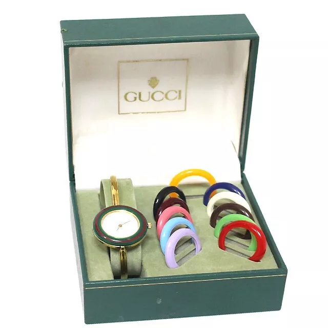 GUCCI Change Bezel Dial 12 colors Women's Watch Gold Bracelet "WORKING"