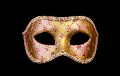 Mask from Venice Colombine Lea Pink And Golden For Prom Mask 956 V4B