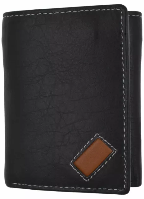 Trifold Mens Premium Leather Credit Card ID Holder w/ Bill Pockets Black Wallet